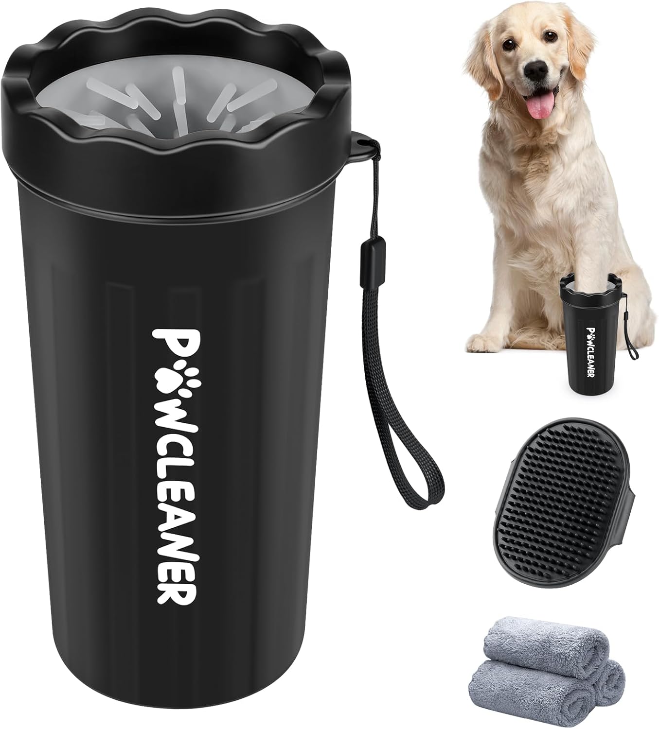 Dog Paw Cleaner, Washer, Muddy Pet Foot Cleaner for Small Medium Breed Dogs/Cats (With 3 Absorbent Towel) (Black, Medium)