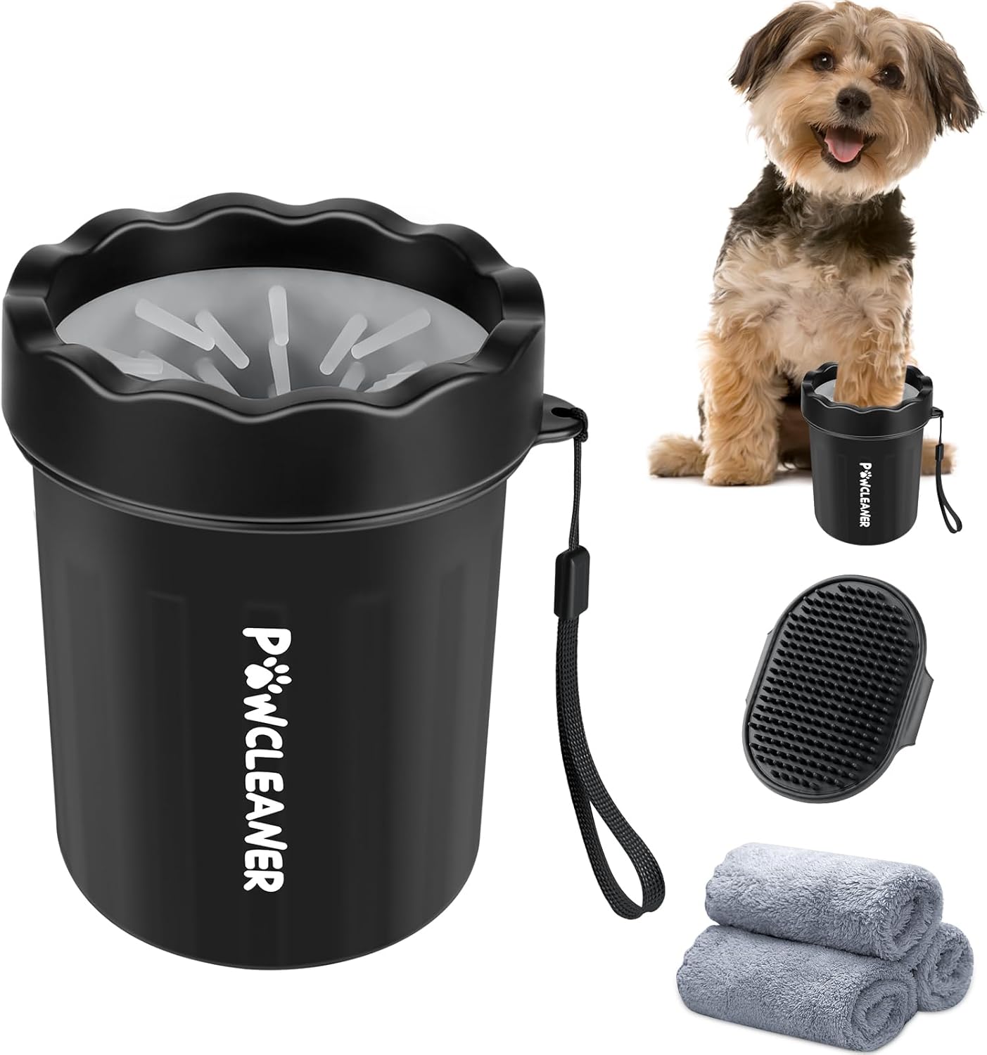 Dog Paw Cleaner, Washer, Muddy Pet Foot Cleaner for Small Medium Breed Dogs/Cats (With 3 Absorbent Towel) (Black, Medium)