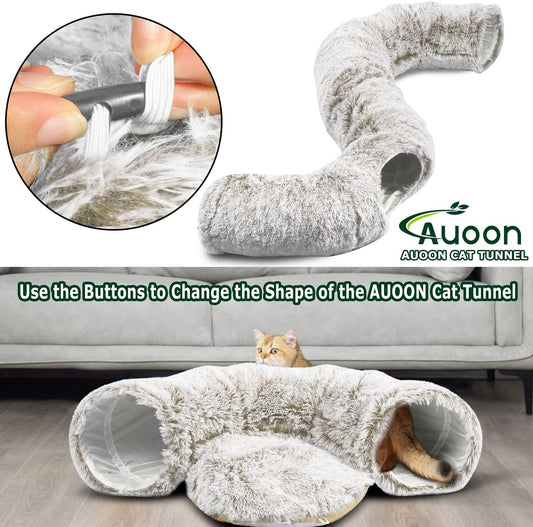 Cozy Full Moon Cat Tunnel Bed & Playground - Soft Plush Tube for Kittens, Cats, Puppies, Rabbits, and Ferrets (Khaki)